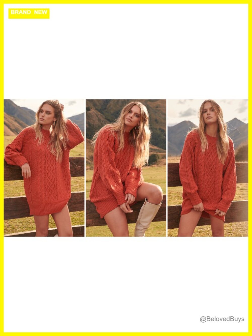 Oversized Cable Knit Sweater Dress Long Sleeve Crewneck Mini Tunic - Picture 6 of 6